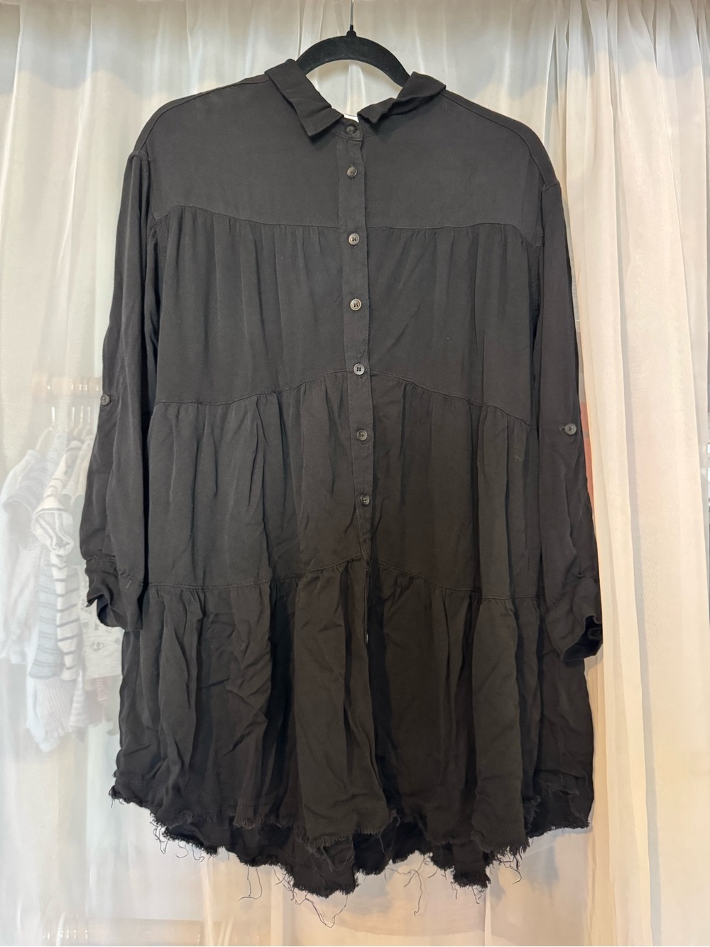 TALULAH Black Tiered Button-Front Tunic/Dress